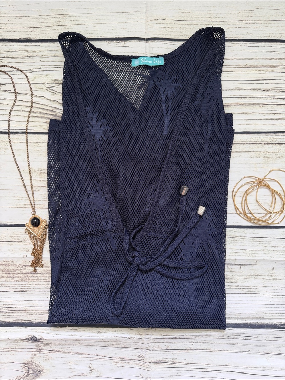♡ Shore Life Navy Mesh Palm Swim Cover-Up